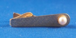 Vintage Gold Tone &amp; Pearl Tie Bar Clasp - £10.35 GBP