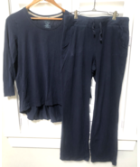 Nice LL Bean S Soft Organic Cotton Non Shrink Stretchy Navy Blue Pajamas PJ Set - $44.54
