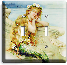 Cute Mermaid Taking Sea Salt Bath Light Switch 2 Gang Plates Bathroom Room Decor - $13.94