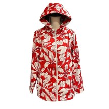 Nuage Softshell Jacket Womens M Red White Floral Hooded Full Zip Mid Length - $27.28