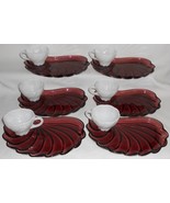 Hazel Atlas MOROCCAN AMETHYST PATTERN 12 pc SEASHELL Snack Sets MID CENTURY - $89.09