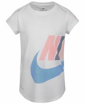 New Nike Girls Futura Logo-Print Sport Tee White T-Shirt Sz 5-6 Years Dri-Fit - $17.72