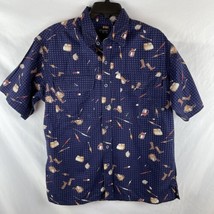 Coleman Outdoor Button Up Shirt Large Fishing Lures All Over Print Short... - £7.47 GBP