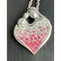 925 STERLING SILVER PINK AND CLEAR GEMS HEART PENDANT NECKLACE SKY - $33.46