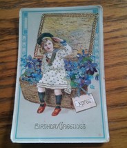 015 Birthday Greetings Express 1916 Postcard Young Girl on Basket of Flo... - £3.90 GBP
