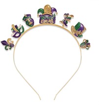 Mardi Gras Headband Women Glitter Mask Crown Fleur de Lis Hairband Headpiece Car - £23.94 GBP