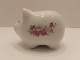 Vtg Floral Design Ceramic Pig Piggy Bank With Plug - £18.26 GBP