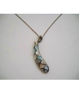 Blue Pink Pendant Handcrafted Mother Of Pearl Sterling Silver Necklace C... - £67.23 GBP