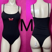 Black &amp; Red Embroidered Butterfly Cami Bodysuit~Size M - £17.65 GBP