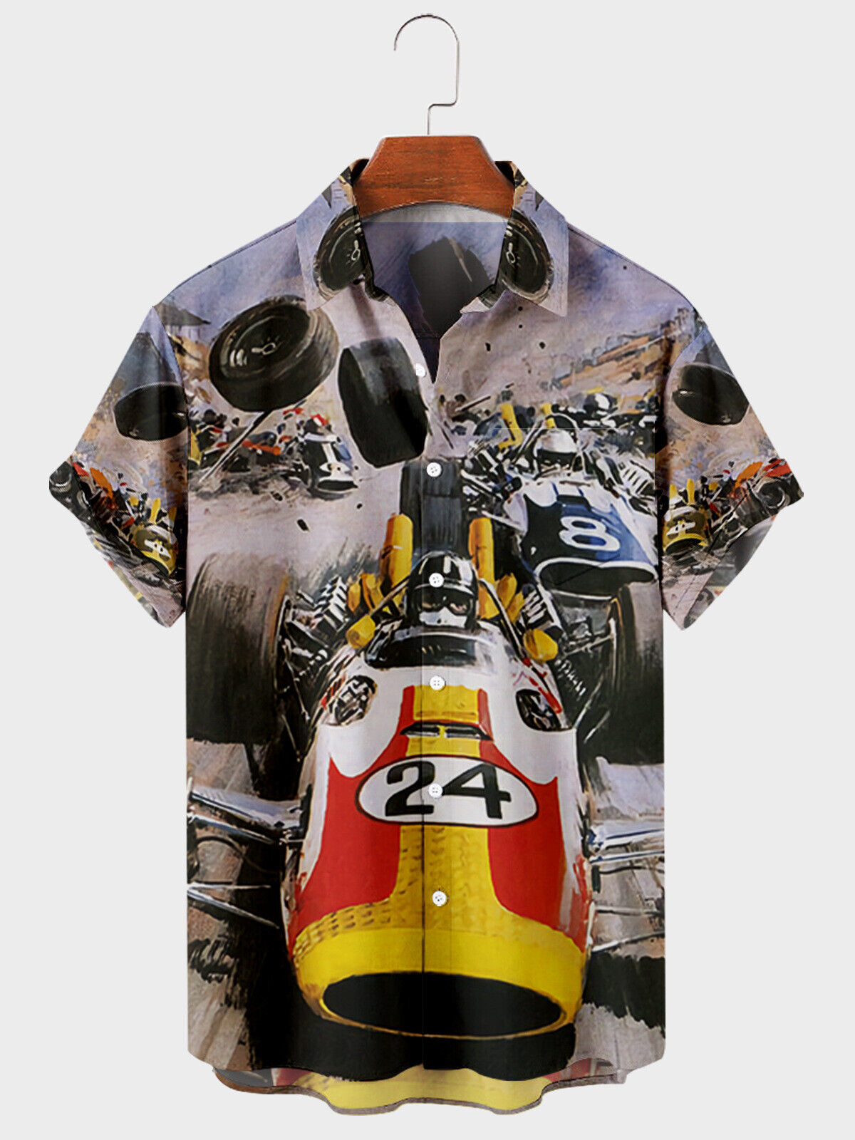 Formula 1 1960&#39;s crash Graham Hill BRM racing motorsport Hawaiian shirt ... - $35.00
