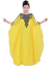 Moroccan Kids Yellow Dress  Abaya Long Kaftan Party New Gown Georgette Wedding - £48.95 GBP