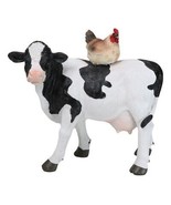 Western Country Rustic Farmhouse Holstein Cow With Hen Chicken Figurine - $36.75 CAD
