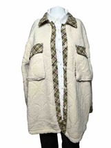 Simply Southern Womens LARGE Sherpa Jacket Cream &amp; Green Plaid - AC - £20.21 GBP