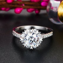 1.00Ct Snowflake Wedding Ring Flower Solid 925 Sterling Silver Created Diamonds - £43.44 GBP