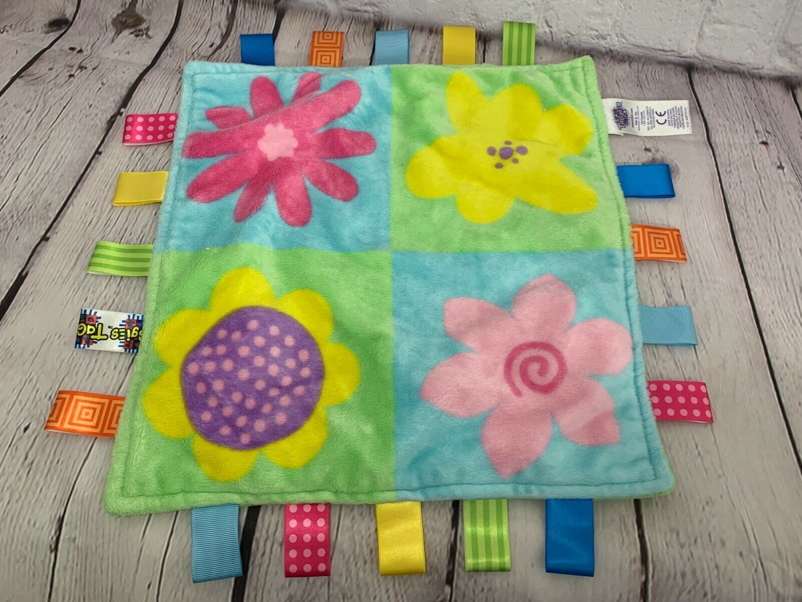 Taggies multicolor spring flowers pink blue baby security blanket lovey Kids II - $9.89