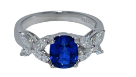 18 K White Gold Diamond - GIA Certified Blue Sapphire Ring - £2,315.95 GBP