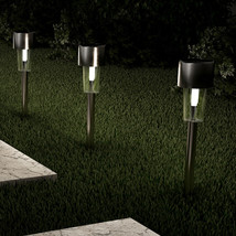 Solar Path Lights 1.2 ft. Stainless Steel Set of 12 Silver-WL - £38.40 GBP