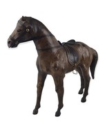 Vintage Leather Covered Horse Figure Figurine Realistic Inset Eyes 12&quot; B... - $43.60 CAD