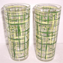 Vintage (2) 1970&#39;s Retro Tall Slender Abstract Designed Glass Tumblers - £23.42 GBP