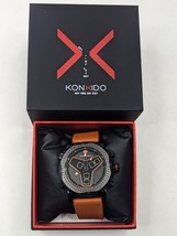 KONXIDO Mens Orange Leather Band Analog Quartz Watch KO6341 - $20.55