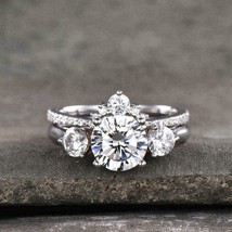Women 2.30Ct Round Cut Moissanite Crown Wedding Ring  Bridal Set Sterling Silver - £82.25 GBP