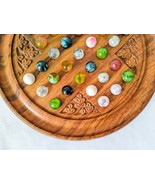 Handmade Wooden Handcarved Solitaire Game 9 Inches, Artisan Carved Marbl... - $47.99