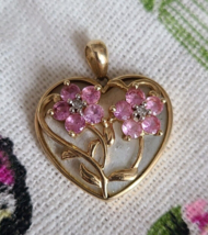 14KYellow Gold Over  2.20Ct Round Pink Sapphire Simulated Heart  Pendant Gift - £46.39 GBP