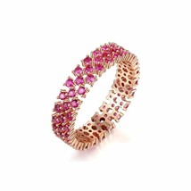 18K Rose Gold Over Round Cut Pink Ruby Star Firework Engagement Ring Womens Band - £54.04 GBP
