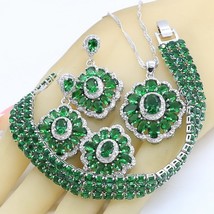 Luxury Green Stones 925 Stamp Jewelry Sets for Women Bridal Wedding Earrings Bra - £24.57 GBP