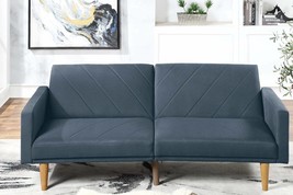 Modern Electric Look Convertible Sofa Couch Navy Color Linen Fabric - £353.07 GBP