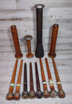 Lot of 12 Antique Primitive Wooden Sewing Textile Spindles Spools Metal ... - £29.74 GBP