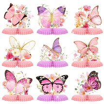 Butterfly Girls Birthday Party Decorations,9-Pieces Glitter Honeycomb Centerpiec - £17.39 GBP