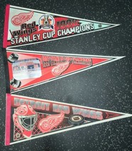 Lot Detroit Red Wings Stanley Cup Pennants 31&quot; Full Size Team Picture 97... - $37.11