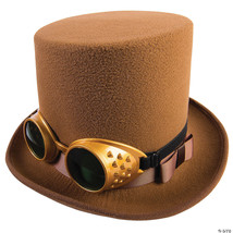 Adults Brown Steampunk Hat with Brown Hatband and Gold Goggles - $1,930.49 MXN