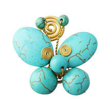 Cute Turquoise Handmade Swirl Brass Butterfly Free Sz Ring - £7.46 GBP