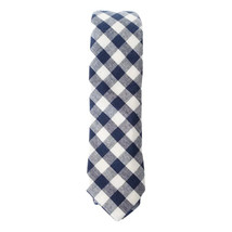 ORIGINAL PENGUIN Navy Blue White Gingham Check Cotton Woven Slim Tie - £15.89 GBP