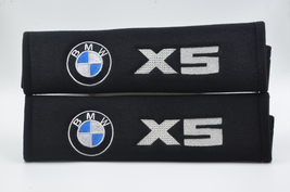 2 pieces (1 PAIR) BMW X5 Embroidery Seat Belt Cover Pads (Black pads) - £13.54 GBP