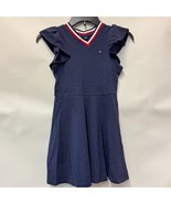 Tommy Hilfiger Girls 6X Navy Blue V Neck Ruffle Fit Flare Dress PREOWNED... - $372.34 MXN