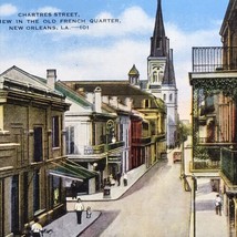 Chartres Street Postcard Linen Vintage New Orleans Louisiana USA French Quarter - £7.86 GBP