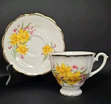 Imperial Fine English China Yellow Daffodil Footed Cup and Saucer 22KT G... - $50.94