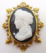 Authenticity Guarantee 
14k High Relief Black and White Cameo Pin Pendan... - £1,865.13 GBP