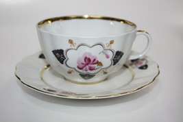 Tea Cup and Saucer Lomonosov Imperial Porcelain LFZ Gold and Flowers Han... - £29.02 GBP