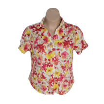 Lemon Grass Button Up Collared Shirt ~ Sz PXL ~ Pink &amp; Yellow ~ Short Sleeve  - £17.95 GBP