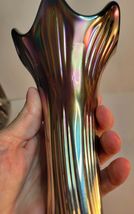 Fenton 11.5" Tall Blue Iridescent Carnival Glass Vase Fluted & Ribbed image 4