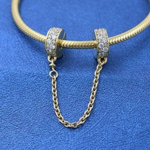 925 Sterling Silver &amp; 18k gold-plated Clear Pave Safety Chain Charm - £15.30 GBP