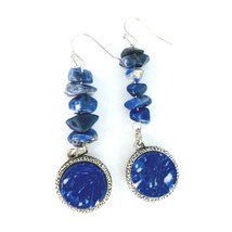 Blue Soap Stone Dumortierite Bead Drop Dangle Earrings Silver Tone Handmade  - £19.97 GBP