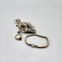 Heidi Daus Handsome Hounds Brooch Crystal Dog Pin w/ Bracelet &amp; Ring Size 7 - £139.19 GBP
