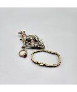 Heidi Daus Handsome Hounds Brooch Crystal Dog Pin w/ Bracelet &amp; Ring Size 7 - £136.98 GBP