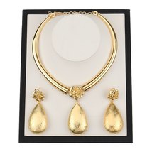 Dubai Jewelry Set Girls Fashion Drop Shape Necklace and Earrings 2 Piece Jewelry - £42.87 GBP