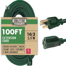 100 Ft Heavy Duty Long Outdoor Extension Cord - 16/3 SJTW Green 16 G - £47.95 GBP